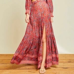 Veronica Beard Serence Maxi Skirt Thigh Slit Medium Spicy Red Ditsy Floral Boho